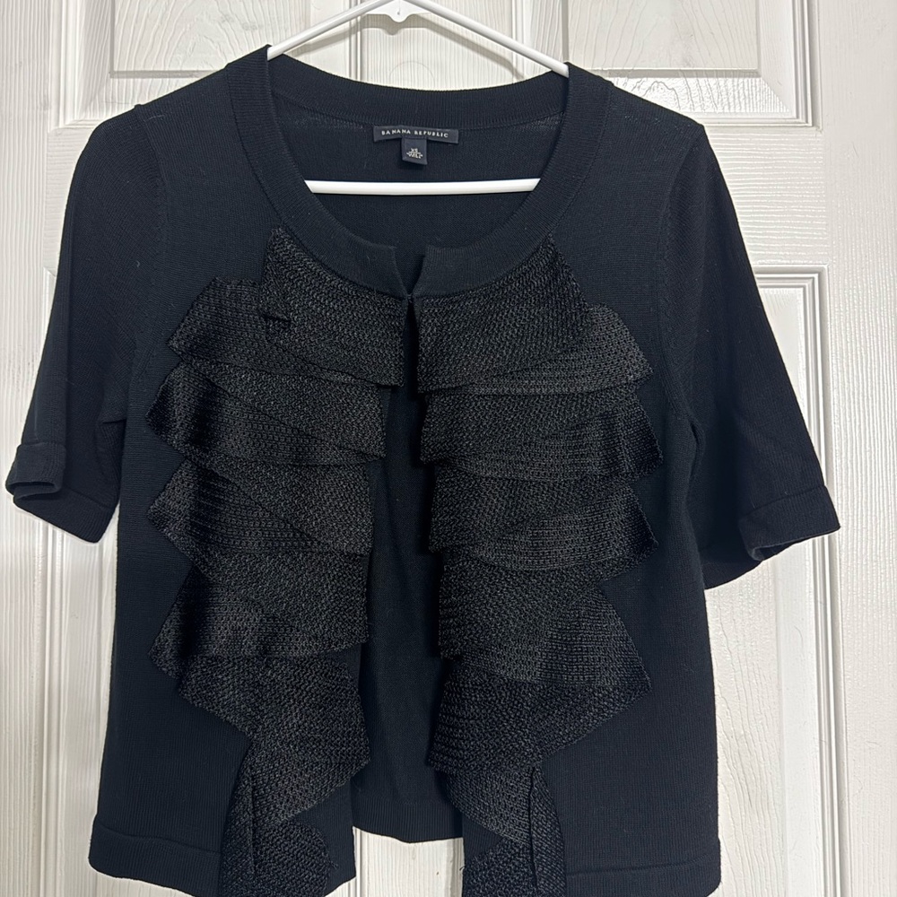 Banana Republic Black Ruffle Sweater XS Open Front Cotton NWOT